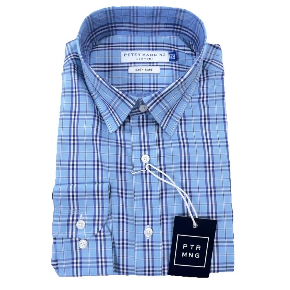 Peter Manning Shirt Men 4X Blue Plaid Button Up Everyday Dress‎ Standard Fit A83